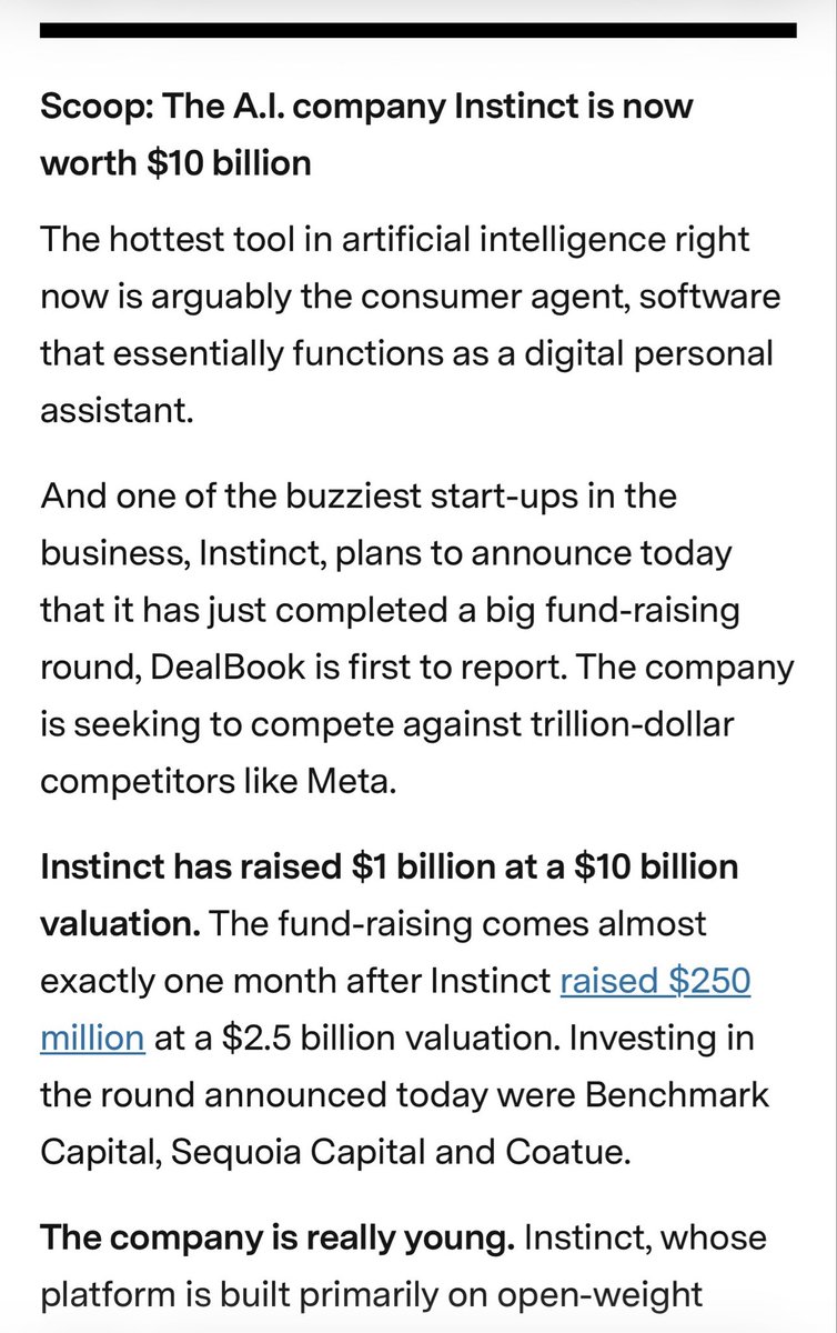 Instinct, AI Assistant, Valued at $10 Billion in New Funding