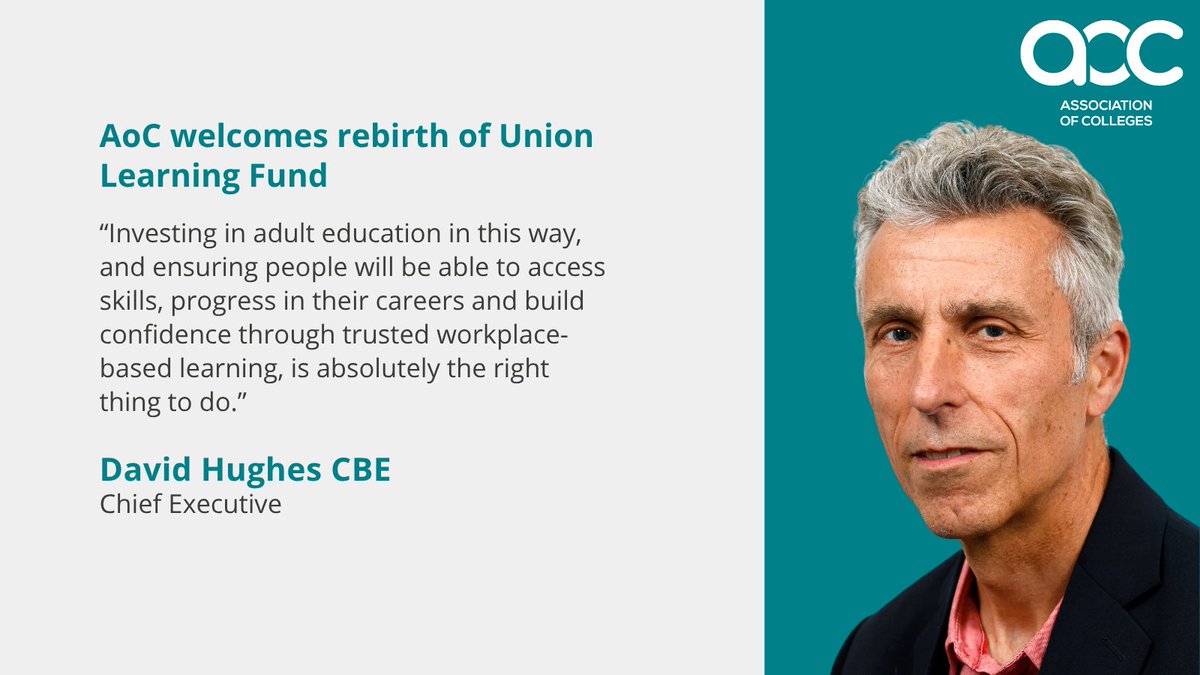 AoC_info's tweet photo. “I am delighted to see the Chancellor’s announcement on the “rebirth” of the Union Learning Fund," says @AoCDavidH, CEO at AoC in our latest statement.

Read more here:
https://t.co/xEQ5Qz9vyn https://t.co/rj4T8cvXGR