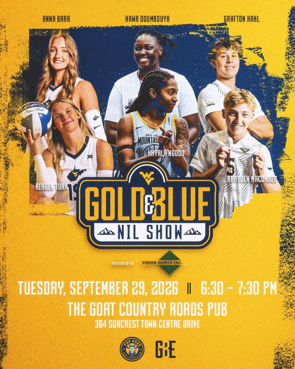 WVU_GBE's tweet photo. Just a reminder to join us tomorrow at the Goat Country Roads Pub to support your favorite WVU student-athletes! https://t.co/G2tYrsyQC2