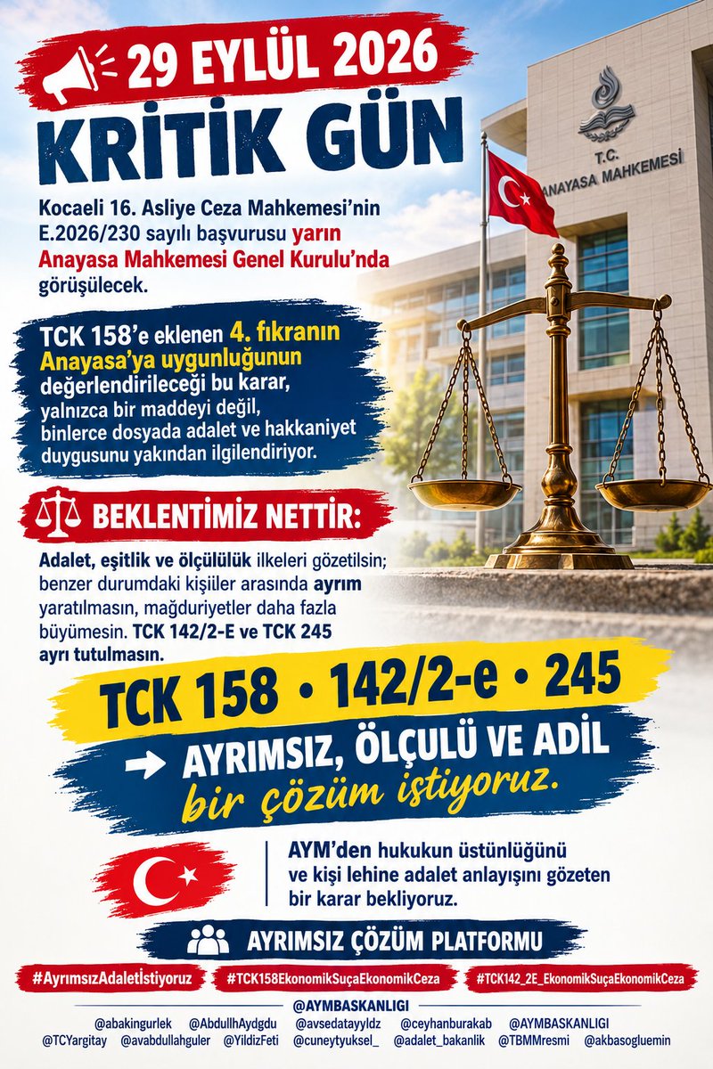 alhmshreASMAEEL's tweet photo. AYM’den adalet bekliyoruz.

#AyrımsızAdaletİstiyoruz
#TCK158EkonomikSuçaEkonomikCeza 

@abakingurlek @AbdullhAydgdu @avsedatayyldz @ceyhanburakab @AYMBASKANLIGI @TCYargitay @avabdullahguler @YildizFeti @cuneytyuksel_ @adalet_bakanlik @TBMMresmi @akbasogluemin https://t.co/MPVV7LD7lv