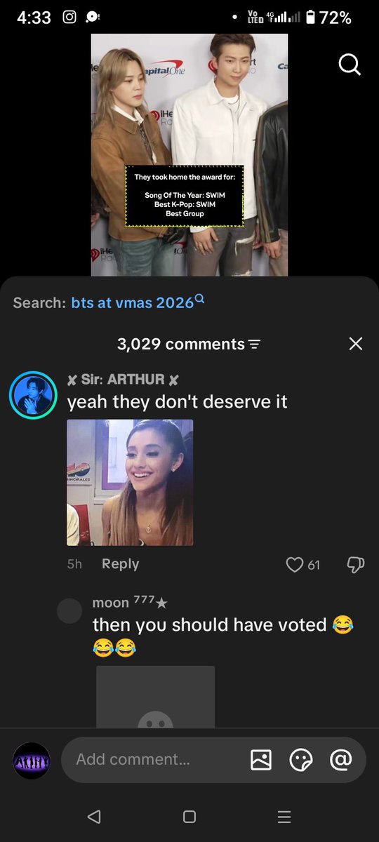 komovsh3's tweet photo. @Bangtan_Holic07 They're crying 🥴😂😂 they're mad 🥴😜 https://t.co/RaYpsq0NWT