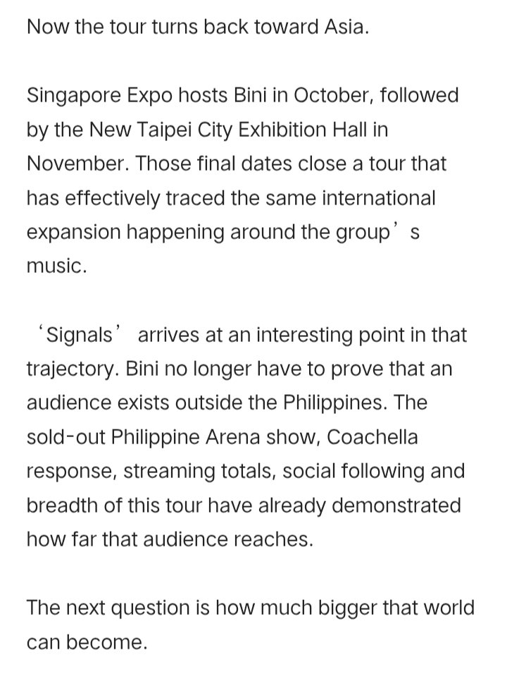 aomsdbr's tweet photo. #BINI was featured by Canadian music journalist, and radio host Eric Alper on his blog for their global breakthrough with the Signals Tour.

“Bini have already made history at Coachella, sold out the world’s largest indoor arena and crossed two billion combined streams.” https://t.co/gESgDviRq2