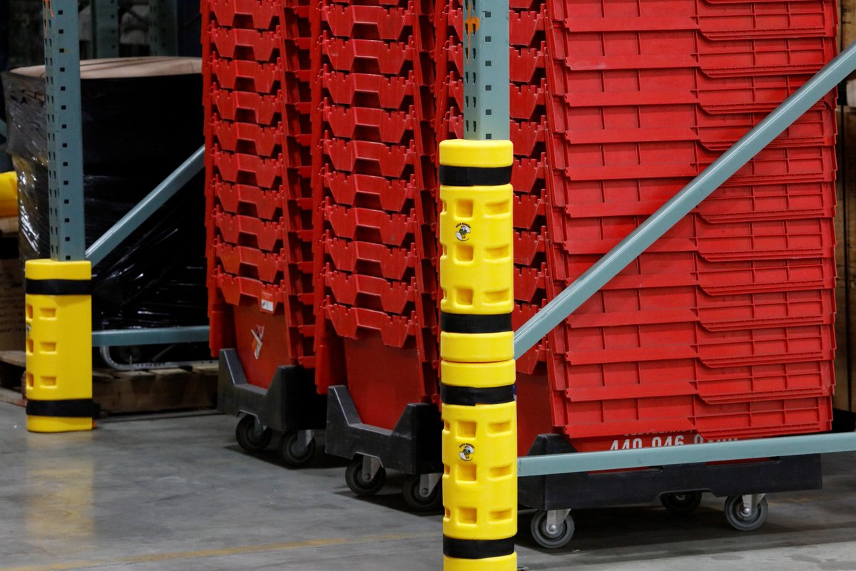 SentryProtect's tweet photo. Rack 'em, stack 'em and protect them. Rack Sentry and Rack Sentry CONTOUR rack protectors minimize the force of forklift impact that can damage the structural integrity of the racks. Easily installed and removed for rack inspection or relocation. Stackable for extra protection. https://t.co/c9PJeAyrLp