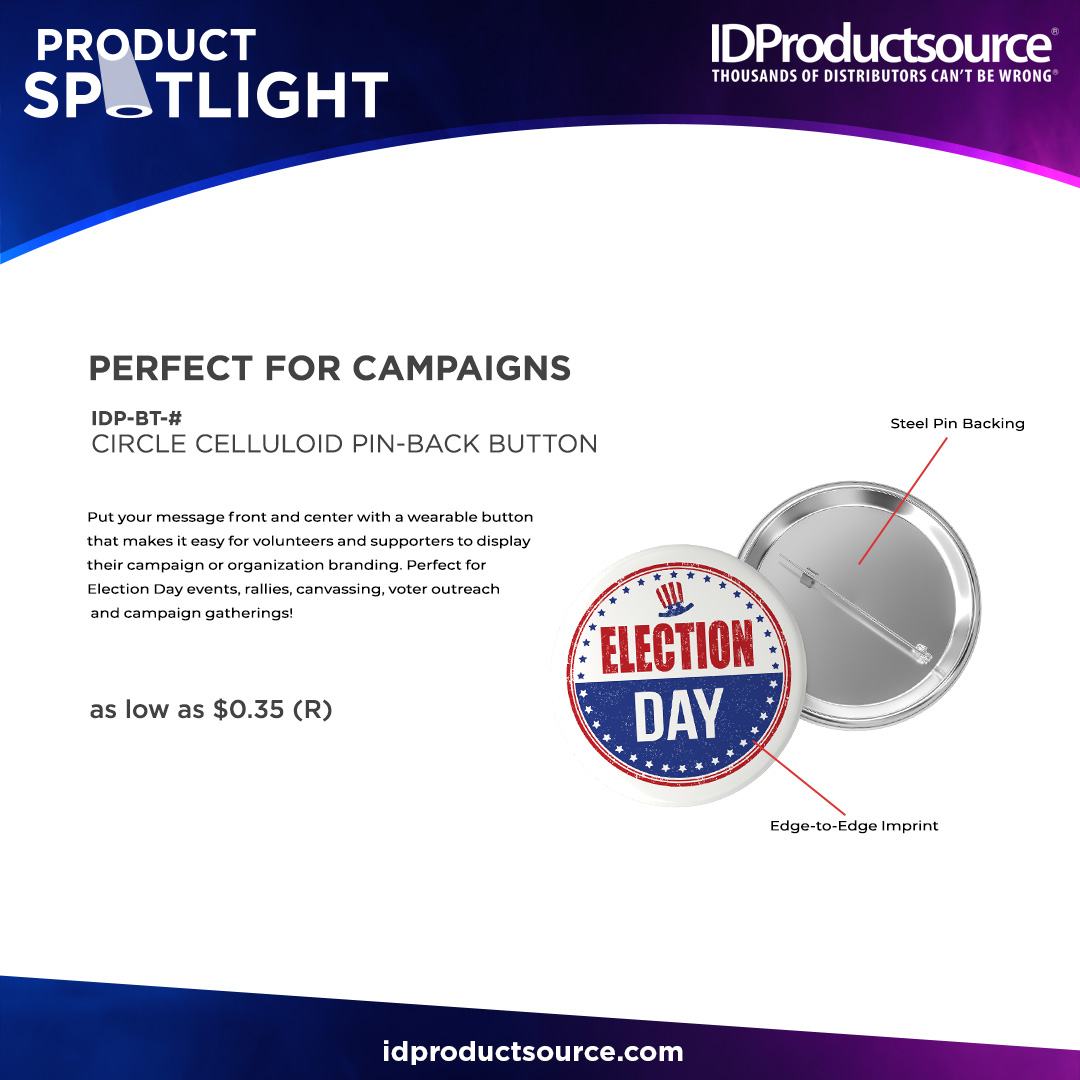 IDProductsource's tweet photo. Give volunteers and supporters a wearable way to show their organization or campaign message at rallies, outreach events, and Election Day activities 🗳️ 

#Thousandsofdistributorscantbewrong #promos #promo #idproductsource #promotionalproducts https://t.co/VqHLB7GETz