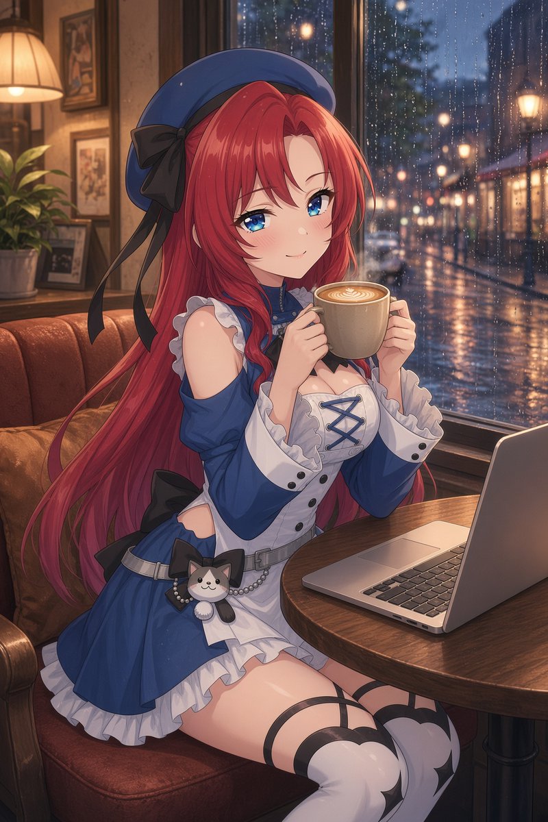 YumeSenaAI's tweet photo. Opening my laptop at a café is my favorite way to convince myself I'm doing something. #nariyume https://t.co/tsGTArkppe