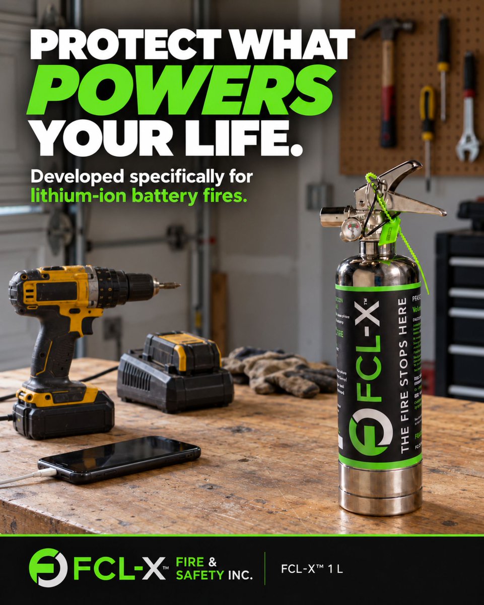 FCLXFireSafety's tweet photo. Your drill, saw, mower and spare batteries all run on lithium-ion power.

FCL-X™ 1L was developed specifically for lithium-ion battery fires and sized for garages and workshops.

Protect the space around your tools. Buy now: https://t.co/Do6uxwWBSw

#FCLX #PowerTools https://t.co/aeNRu951VI