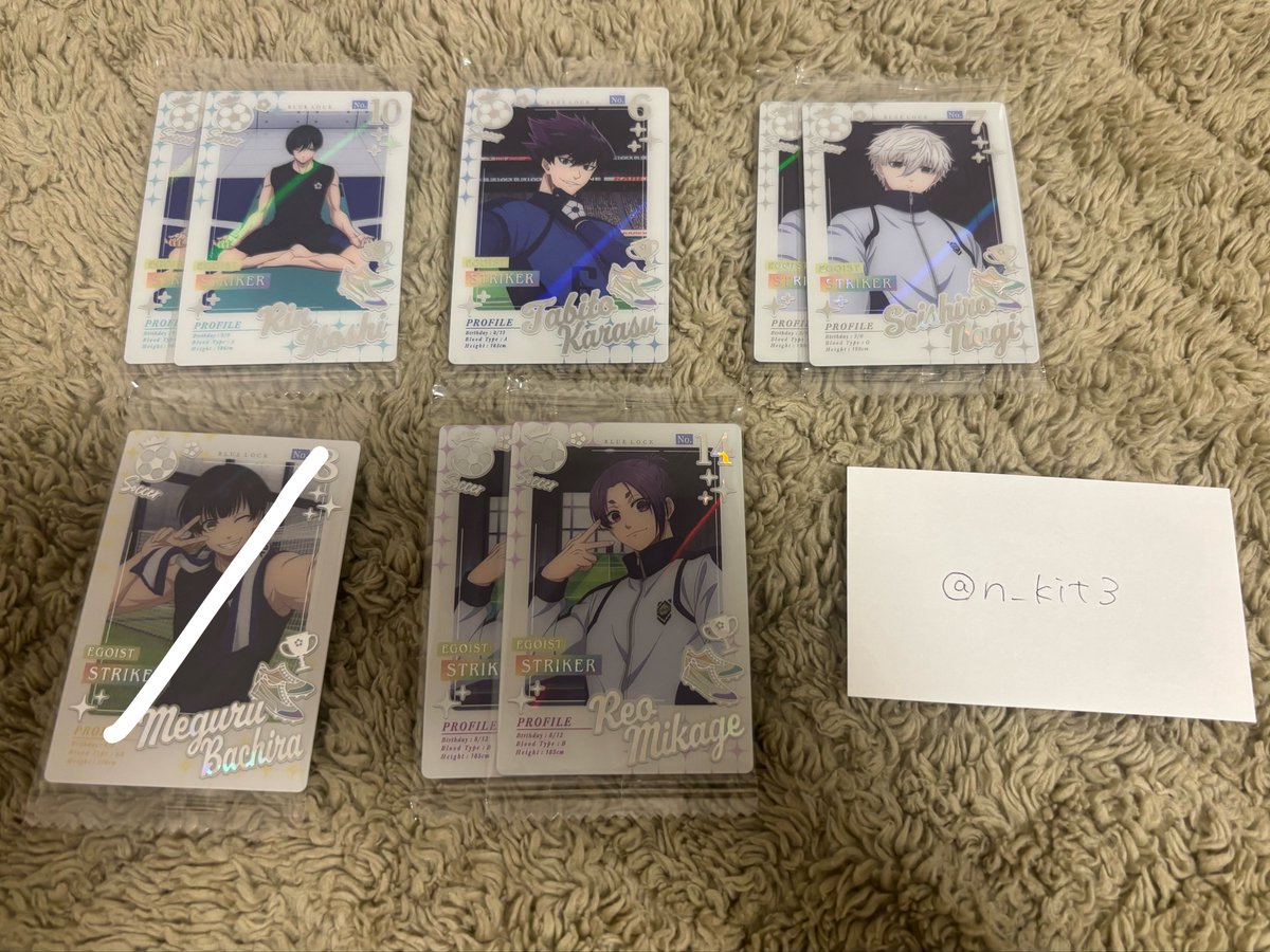 n_kit3's tweet photo. ブルーロック ウエハース ウエハース6 vol.6

【求】潔、國神（共におひるね優先）
【譲】手持ちor希望額+送料

郵送、池袋手渡し可◎
PayPay,メルペイ＞振込対応可能
買取は枚数多い方優先します🙇🏻‍♀️

心当たりのある方はご連絡下さい🙇🏻‍♀️ https://t.co/5FExoOO6yA