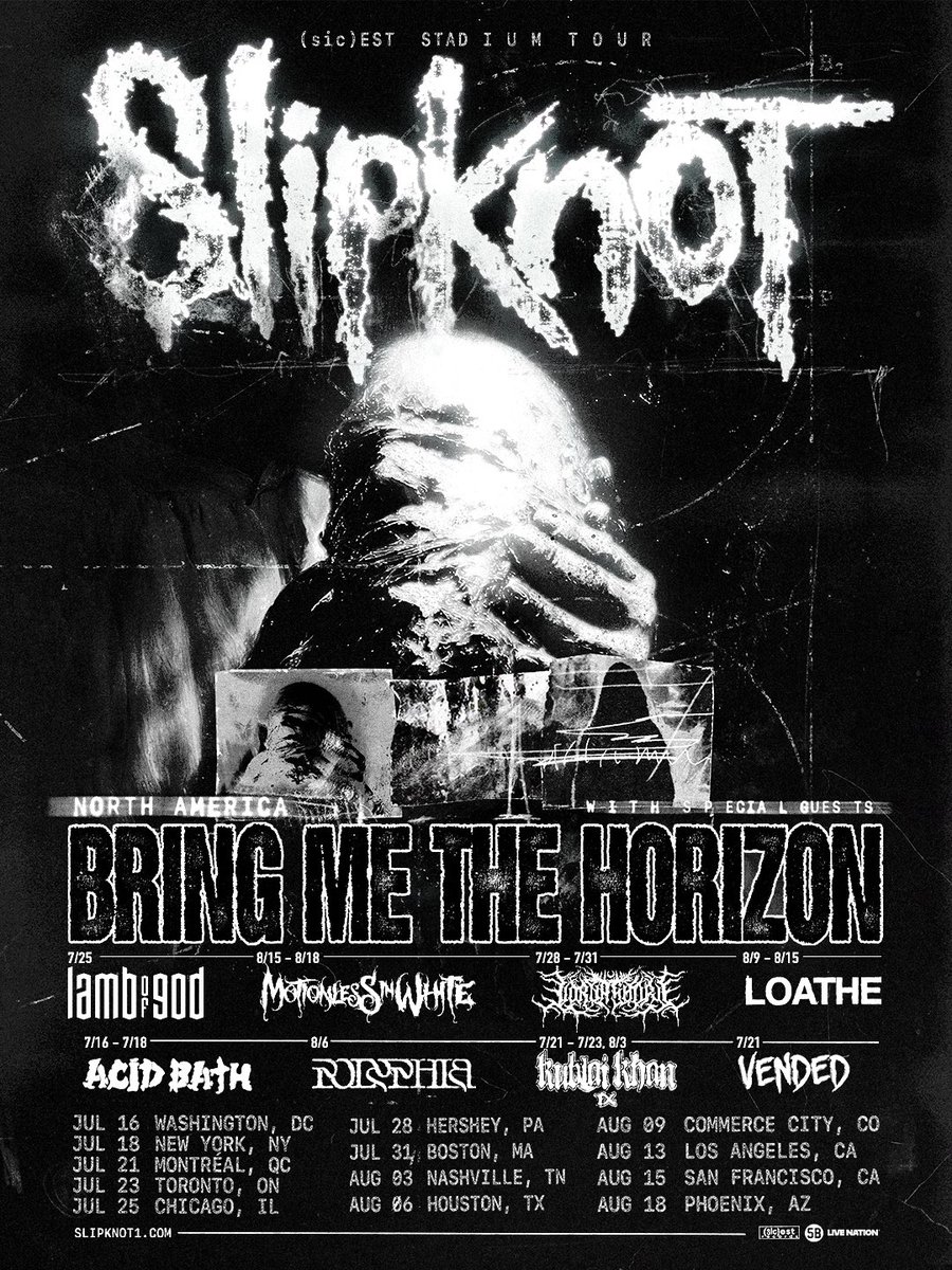 MIWband's tweet photo. When it comes to supporting an artist on their tour, there is simply no greater honor than being invited by the one and only @slipknot. We are so grateful to announce we will be joining them and @bmthofficial in San Francisco &amp; Phoenix next summer for these massive stadium shows. https://t.co/tkAexuS4wv