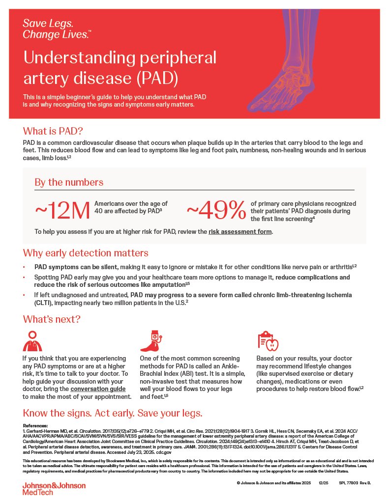 JJMT_CircRest's tweet photo. Understanding your health can spark powerful change. Our Save Legs. Change Lives.™ peripheral artery disease (PAD) patient resources are designed to help you better assess your personal risk and start meaningful conversations with family, friends and your healthcare provider. 

Take the first step by downloading our resources today: https://t.co/cEyewggTf0