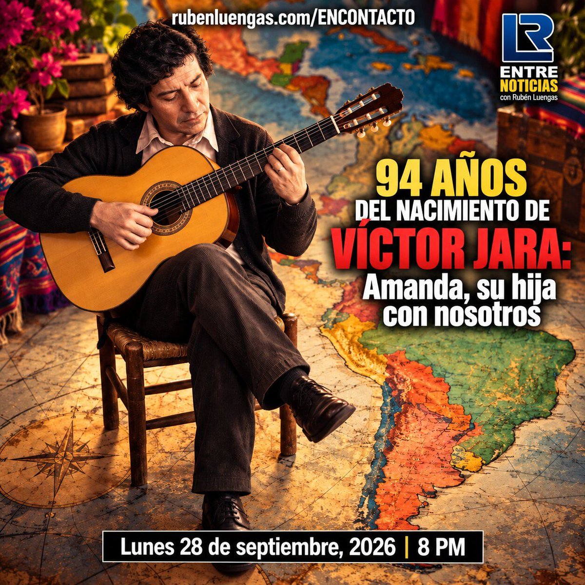 rubengluengas's tweet photo. Hoy 8:00 pm. | 94 años del nacimiento de Víctor Jara: Amanda, su hija con nosotros | Rubén Luengas #EnContacto | #ENVIVO | Sigue nuestra emisión en este enlace: https://t.co/FRoSli4rjr https://t.co/EtvaccJqdZ