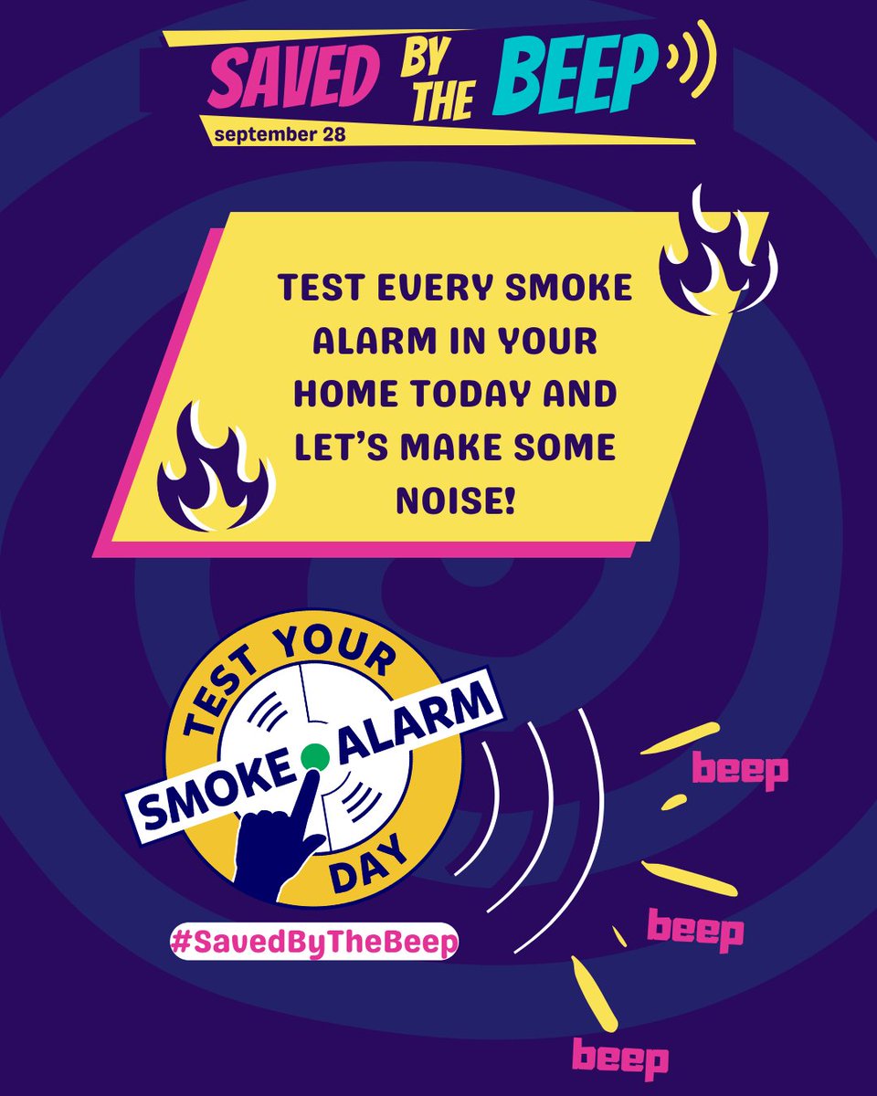 ONFireMarshal's tweet photo. It’s Test Your Smoke Alarm Day! Take one minute to press the test button and make sure your smoke alarms are working. 

A working smoke alarm gives you the early warning you need to get out safely in a fire. Don’t wait until it’s too late and encourage your family, friends and neighbours to do the same. 

Press the button. Hear the beeps. Help save lives. 

 #SavedByTheBeep  

#TestYourSmokeAlarmDay