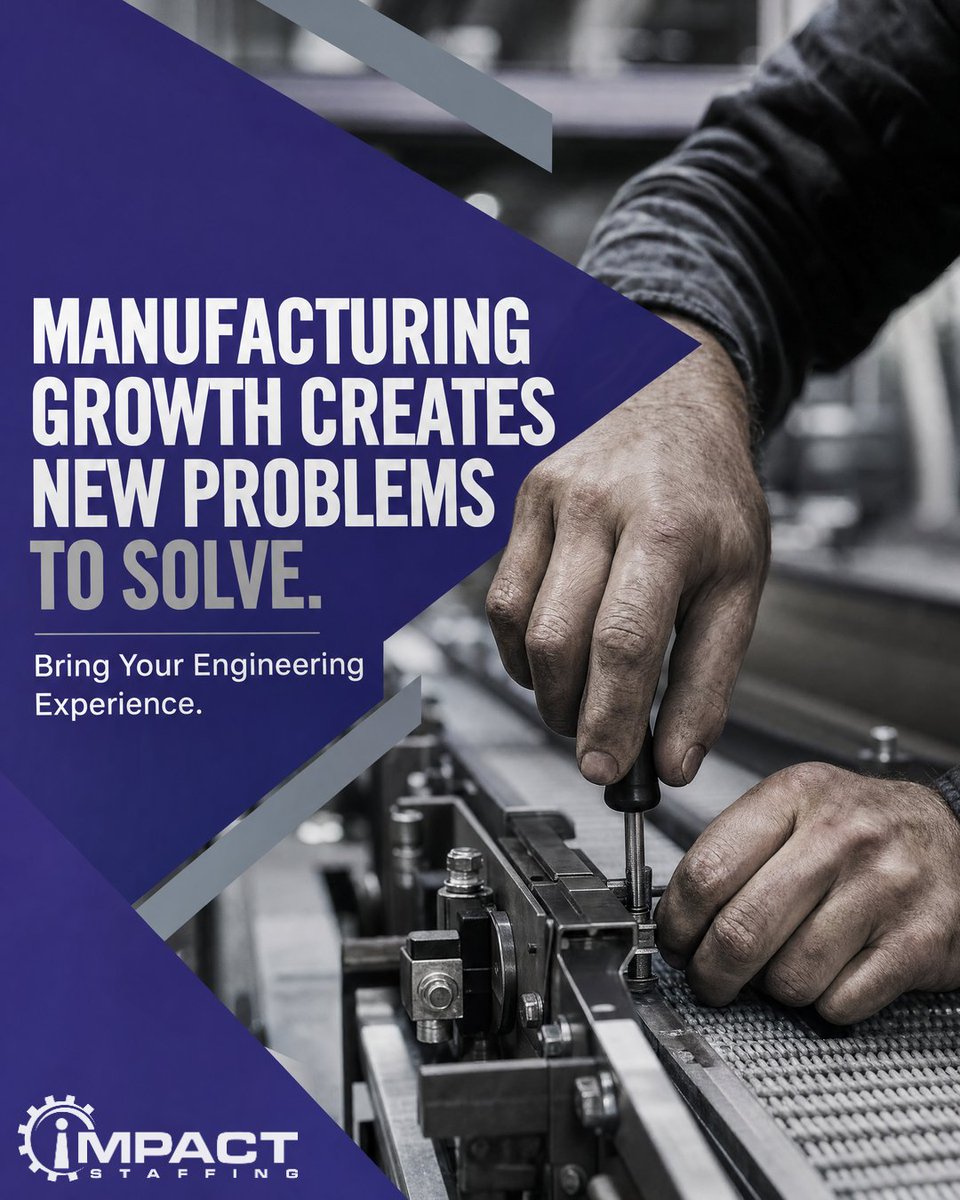 ImpactStaffing's tweet photo. If you have experience in manufacturing, process, quality, or production engineering, Impact Staffing can help you find your next opportunity.
Bring your experience to a team that needs it.
#GeorgiaJobs #EngineeringJobs #GeorgiaManufacturing #ImpactStaffing https://t.co/fwC5jhsRkP