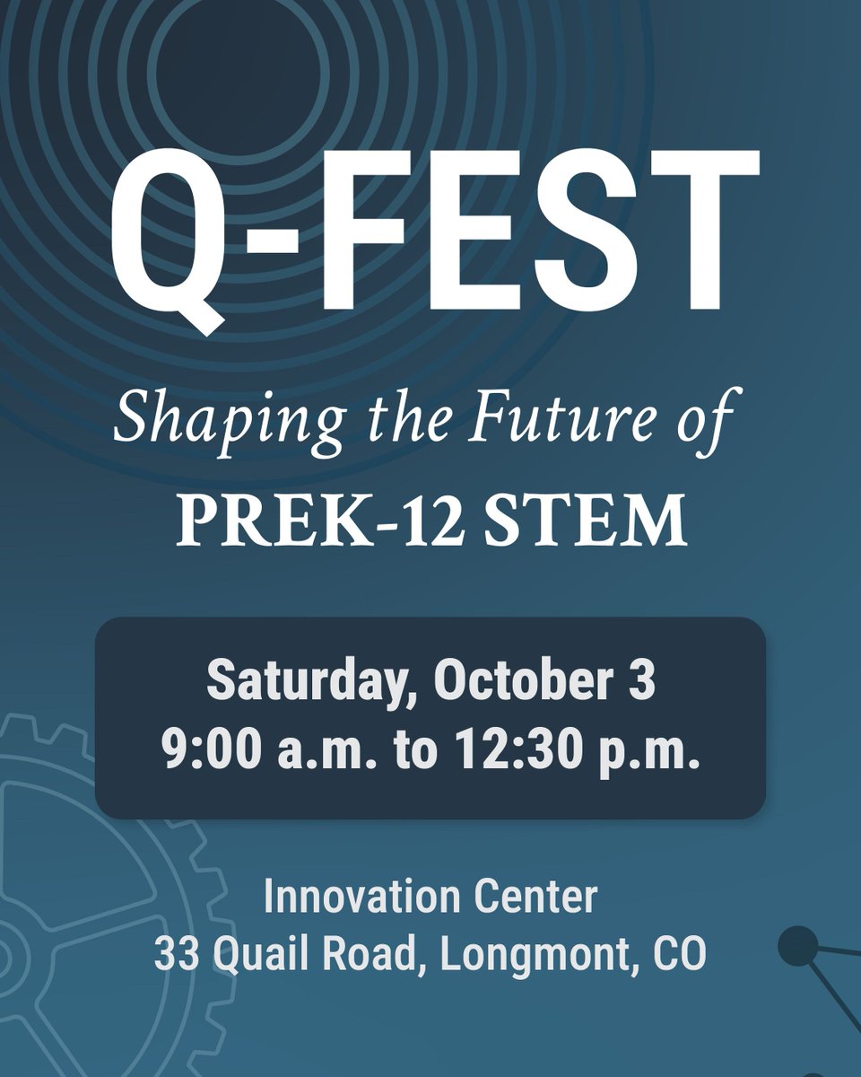 ICSVVSD's tweet photo. At Q-Fest, educators can explore quantum concepts through hands-on experiences and leave with practical ideas to bring back to the classroom.

Saturday, October 3, 2026 | 9am to 12:30pm
Innovation Center
33 Quail Road, Longmont, CO

Learn more &amp; register: https://t.co/ooxUj0zIfJ https://t.co/g5vvcLNIxu