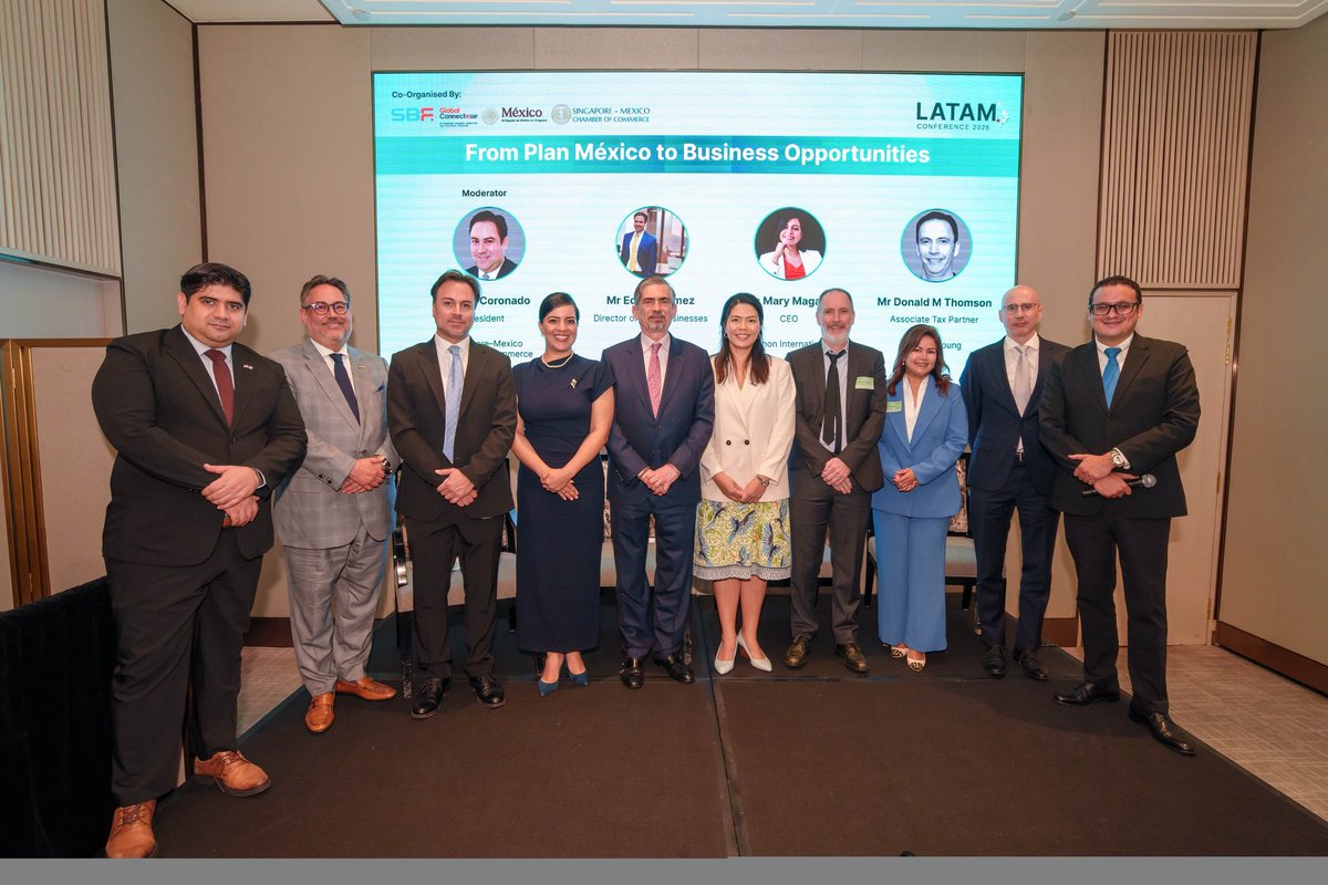agarcialopezl's tweet photo. 🇲🇽 @Embamexsing y @sgmxcham participaron en #LATAMConference2026  de @ApexBizChamber,  con la sesión “Inside Plan Mexico: New Pathways for Trade and Investment”, donde se destacó a México como destino estratégico para el comercio, la inversión y cadenas de valor. #PlanMéxico https://t.co/fbBu58udw1