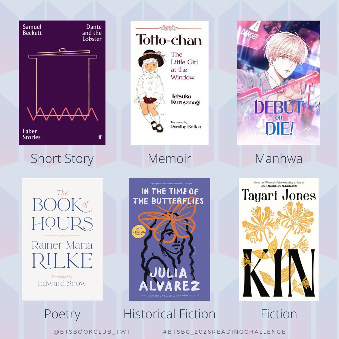 BTSBookClub_twt's tweet photo. For October that's arriving in a few days, our #BTSBC_2026ReadingChallenge prompt focuses on a genre you rarely/never read. As always, here's a recs list that also includes some titles we've already read in this book club + by BTS. Happy Reading π«° ππ±
#BTSBookClub #BTSARMY https://t.co/VY58D4dHo5