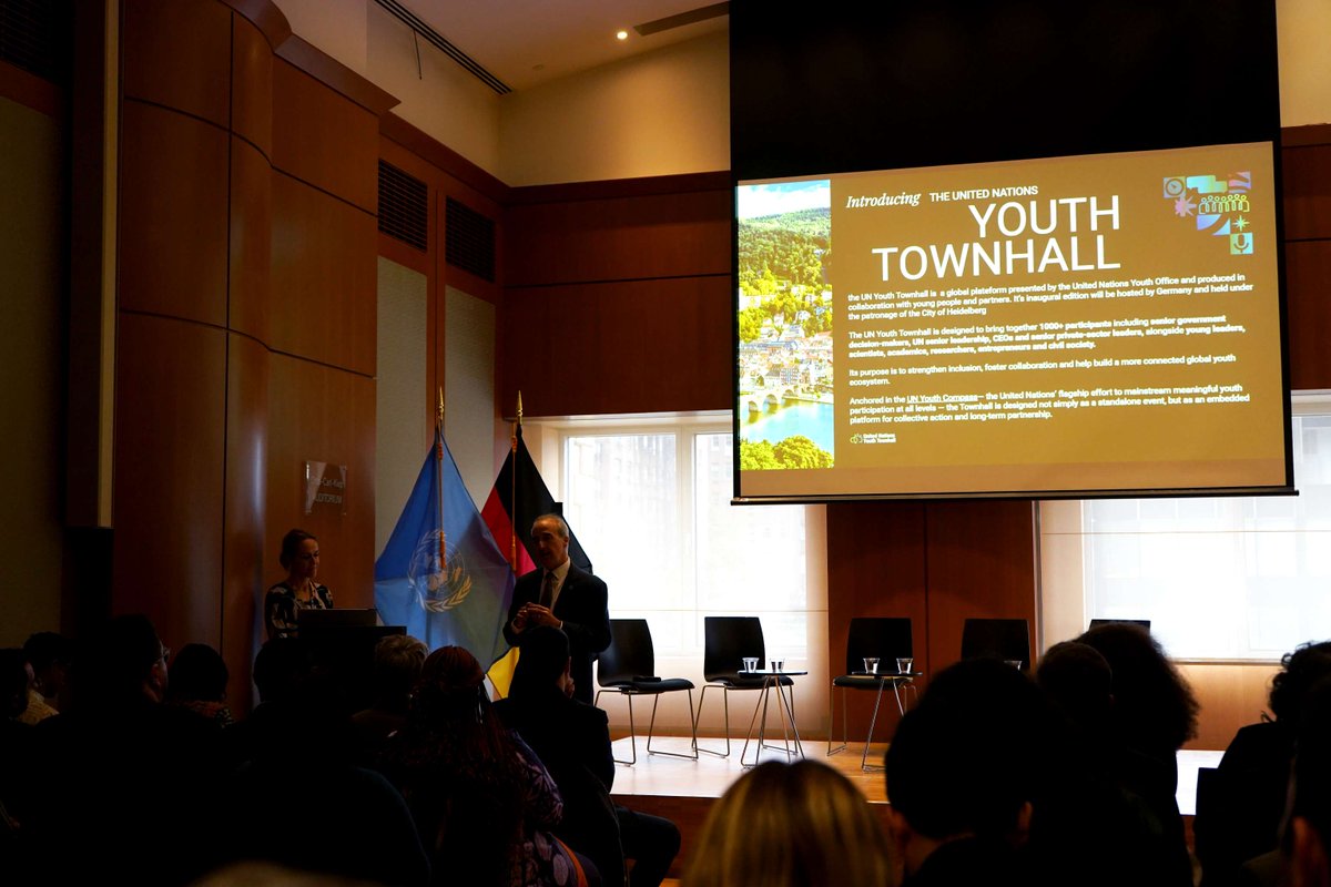UNYouthAffairs's tweet photo. Last week, the UN Youth Office and @GermanyUN brought Member States, partners and young people together to discuss the first-ever UN Youth Townhall.

A full room, a rich exchange and plenty of interest in joining us in Heidelberg in December 🇩🇪

#UNYouthTownhall #YouthLead https://t.co/Y6SRoxHcfe