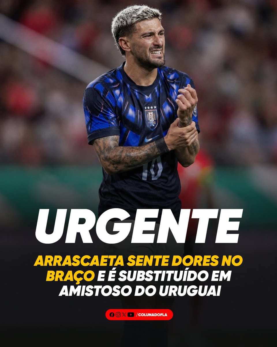 ColunadoFla's tweet photo. 🚨🇺🇾 URGENTE!

Arrascaeta sentiu dores no braço esquerdo durante o amistoso do Uruguai contra a Coreia do Sul e precisou ser substituído.

O camisa 10 deixou o campo segurando a região do punho e com expressão de dor. 😖 https://t.co/BjGmNWTDfc
