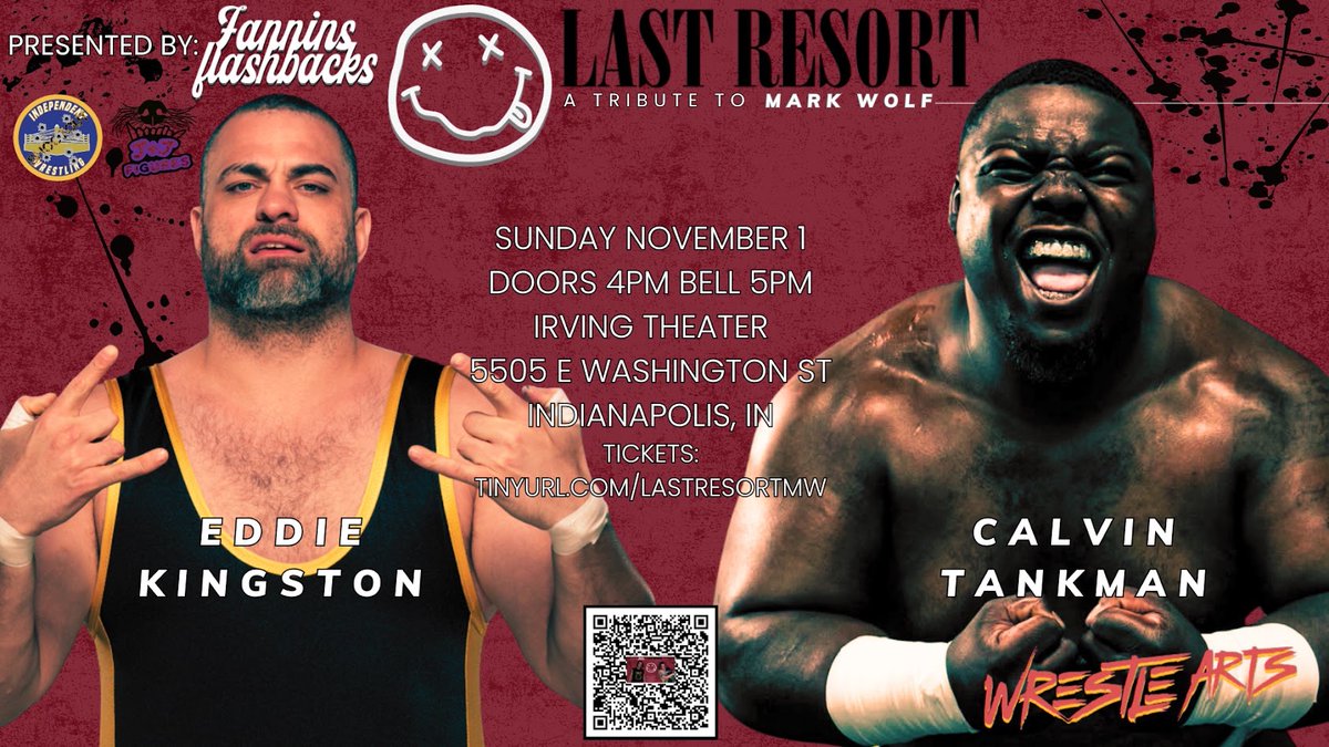 jfannin73's tweet photo. #FanninsFlashbacks presents #LastResortMW
🗓️Sunday Nov 1, 2026
📍@IrvingTheater - Indianapolis, IN
🛎️5 pm
IWA World Title - Connor Hopkins vs. Aaron Williams - Jimmy Jacobs is Special Enforcer

Kingston vs. Tankman

The Rejects vs. Unsigned &amp; Don't Care

Davina vs. Gwen https://t.co/u38u64UefX
