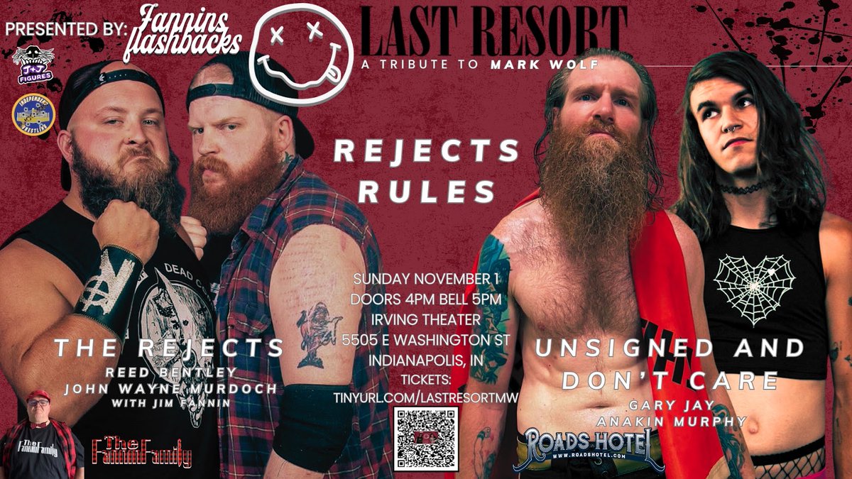 jfannin73's tweet photo. #FanninsFlashbacks presents #LastResortMW
🗓️Sunday Nov 1, 2026
📍@IrvingTheater - Indianapolis, IN
🛎️5 pm
IWA World Title - Connor Hopkins vs. Aaron Williams - Jimmy Jacobs is Special Enforcer

Kingston vs. Tankman

The Rejects vs. Unsigned &amp; Don't Care

Davina vs. Gwen https://t.co/u38u64UefX