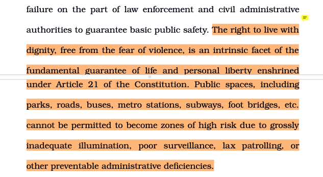 CiteCase's tweet photo. The right to live with dignity, free from the fear of violence, is an intrinsic facet of the fundamental guarantee of life and personal liberty enshrined 3 under Article 21 of the Constitution.

#SupremeCourtofIndia https://t.co/mTqkORMsyT