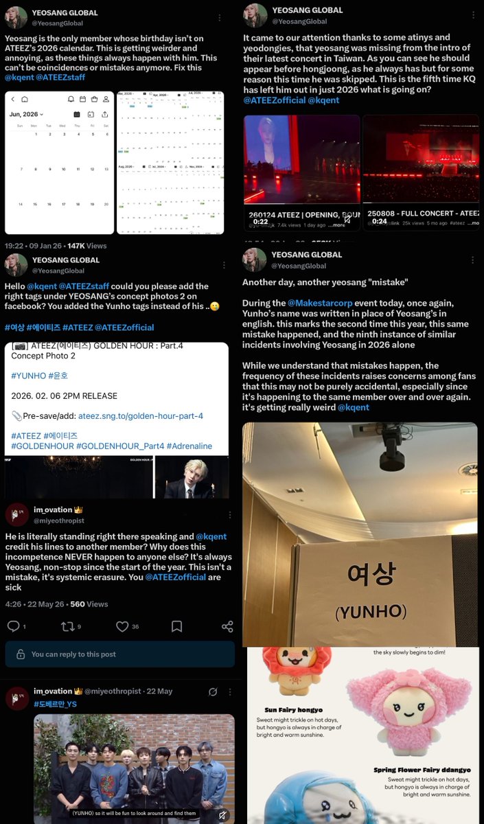 miyeothropist's tweet photo. This is a series of mistakes &amp; it happens to the SAME member over &amp; over. Missing from the calendar, wrong photo tags, line credit erased, skipped in concert intros.. Yeosang cant even get basic operational accuracy from KQ

#여상에게_더_많은_활동_노출_기회
#YeosangDeservesBetter https://t.co/XeoiiBbqa3