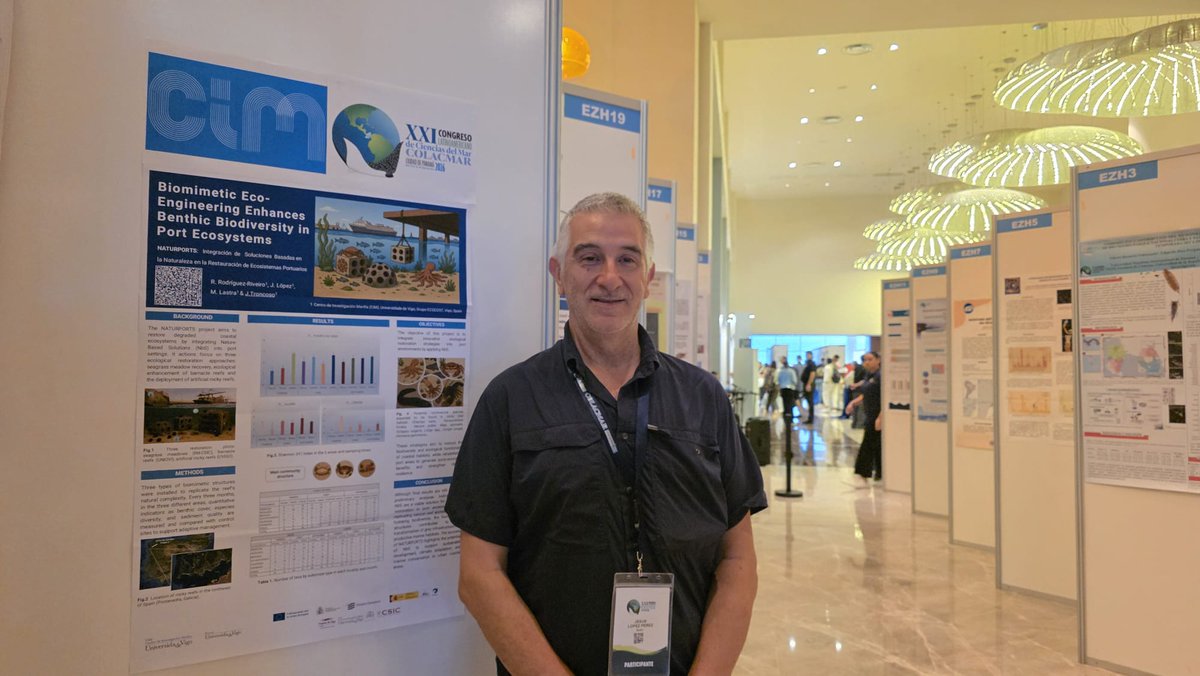CIM_Uvigo's tweet photo. Os investigadores do #CIM Jesús Troncoso e Jesús López, xunto coa responsable de xestión Charo de la Huz, participaron en Panamá no #COLACMAR2026, onde presentaron os resultados do proxecto #NaturPorts e seguiron ampliando a rede internacional do centro. https://t.co/KyOeczIxfu