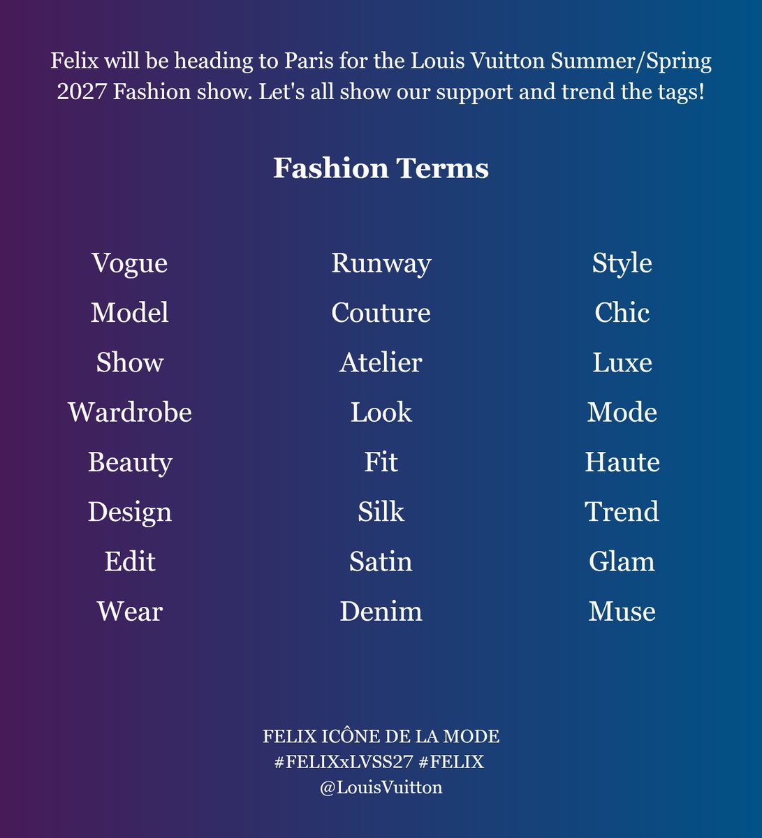 felixpopbase's tweet photo. #FELIX will soon be heading to Paris for the Louis Vuitton Spring-Summer 2027 fashion show!

Let's trend the tags to show our support!

FELIX ICÔNE DE LA MODE
#FELIXxLVSS27 #FELIX 
@LouisVuitton https://t.co/HZu72ZBnBW