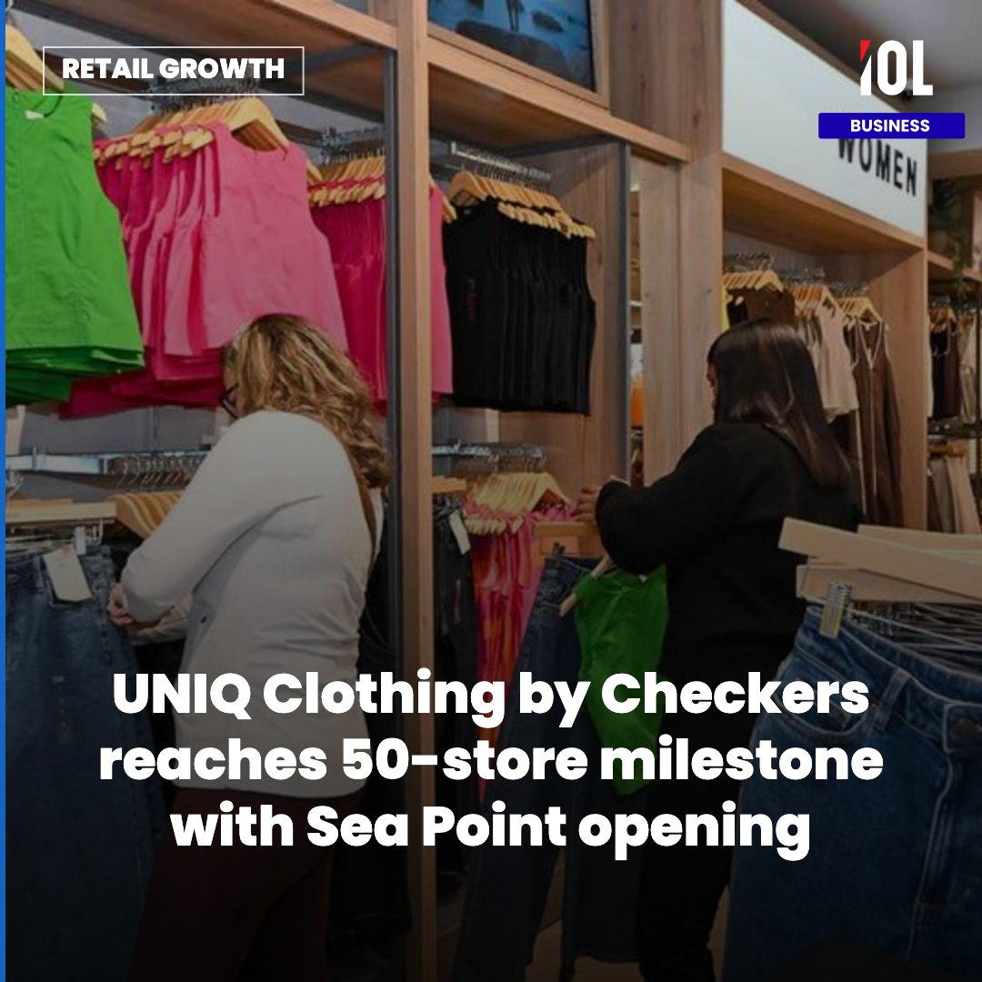 IOL's tweet photo. UNIQ Clothing by Checkers has reached a milestone of 50 stores following the opening of its latest location in Sea Point, Cape Town.
Read on https://t.co/zlOT1EzMsH
#Checkers #UNIQClothing #RetailSA #BusinessNews #SeaPoint #RetailExpansion https://t.co/jA2idfIHpw