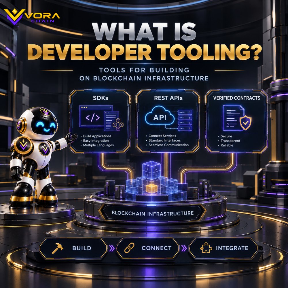 VORAChainHQ's tweet photo. WHAT IS DEVELOPER TOOLING?

A blockchain needs more than infrastructure.

Developers need tools to build, connect and integrate applications with the network.

VORA Chain is developing its Layer-2 infrastructure with:

• SDKs
• REST APIs
• Verified Contracts
Developer tooling is designed to make building on a blockchain more accessible and connected.
VORA Chain — building infrastructure for the next layer.