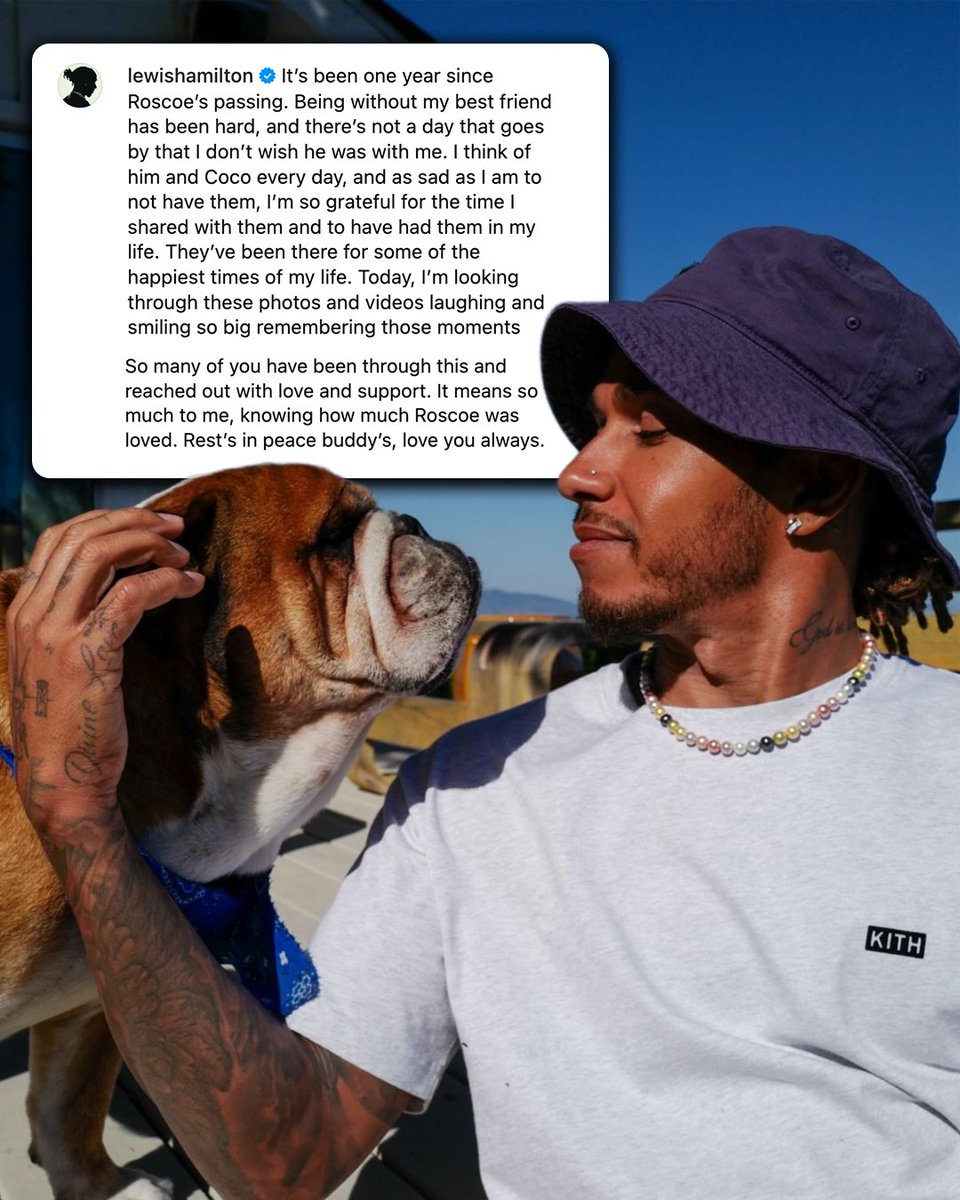 Motorsport's tweet photo. Lewis Hamilton remembers Roscoe. ❤️ https://t.co/ZpwLybdCRa