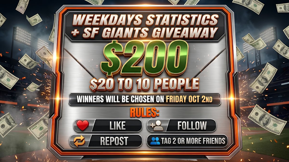 SFGiants2026's tweet photo. Giving away $200 this Friday Oct 2nd!

Like + Follow + Repost + Tag

See #StatisticsSFWINNERS to check out previous winners https://t.co/8AHzly8xYn