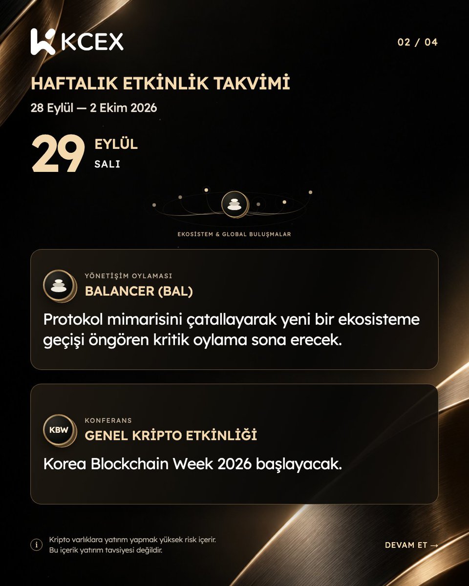 KCEX_Turkey's tweet photo. ABD’den gelecek verilerle yoğun bir hafta kapıda. 👀

Kripto tarafında da takvim boş değil. Peki, hangi gün neyi takip edeceğiz?

28 Eylül–2 Ekim ajandası görsellerde 👇

#KCEX #Kripto https://t.co/JC5SHNMH9b