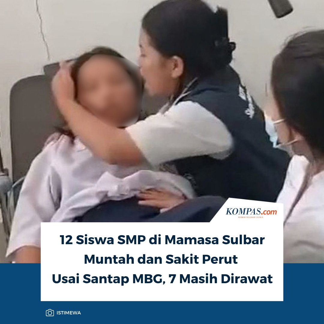 kompascom's tweet photo. Baca selengkapnya: https://t.co/aIFw4QmjYz

Tak lama setelah menyantap MBG, 12 siswa SMPN 1 Tabulahan, Mamasa, Sulbar mengalami sakit perut, pusing, dan muntah-muntah hingga harus mendapat penanganan di puskesmas.

~MS #SMPN12Tabulahan #MBG #Sulbar [20260928194308078] https://t.co/IQsrL8TWdX