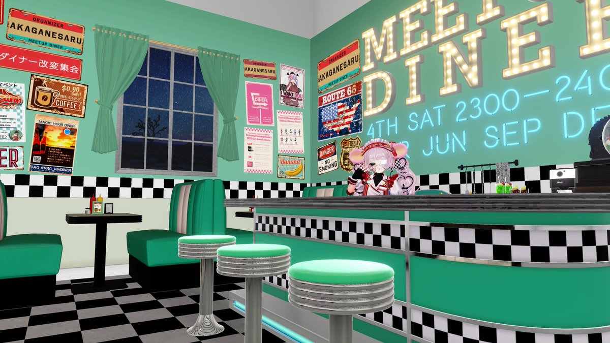 MEETUPDINER's tweet photo. 参加者様からご要望をいただき、ダイナー改変集会 MEETUP DINERのワールドをPublic公開しました！

定番のアメリカンダイナー風カラーに加え、ピンク・水色など4種の撮影スポットをご用意しています。

ぜひお好みのカラーで撮影をお楽しみください📸

https://t.co/gDSKhDq1IH

#ダイナー改変集会 https://t.co/j4aXdCQ3iJ