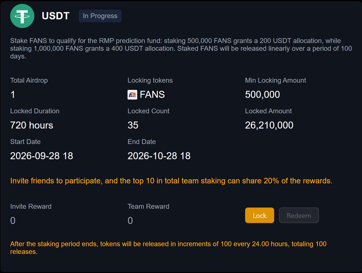 PYTHIA_BSC's tweet photo. 🎁Stake #FANS (CA: 0x7cffdbb739f99cfdb9f2206cb2ab6653c1403c03) on the Xlayer chain: staking 500,000 FANS grants a 200 USDT #RMP prediction fund allowance, staking 1,000,000 FANS grants a 400 #USDT allowance, and so on.
🌐https://t.co/BNvHplFQYc https://t.co/VKG0Tc9LCS