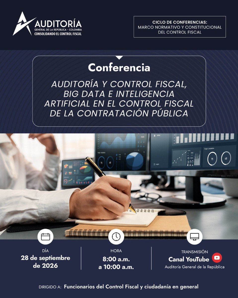 AuditoriaGen's tweet photo. #AEstaHora Inicia una nueva conferencia de la #AcademiaAGR.   Conéctate con nuestra jornada para conocer más de "Auditoría, Control Fiscal, Big Data e Inteligencia Artificial en la Contratación Pública"  #EnVivo 🔴 https://t.co/FqhNsipvM4 https://t.co/gneEx6fzWn