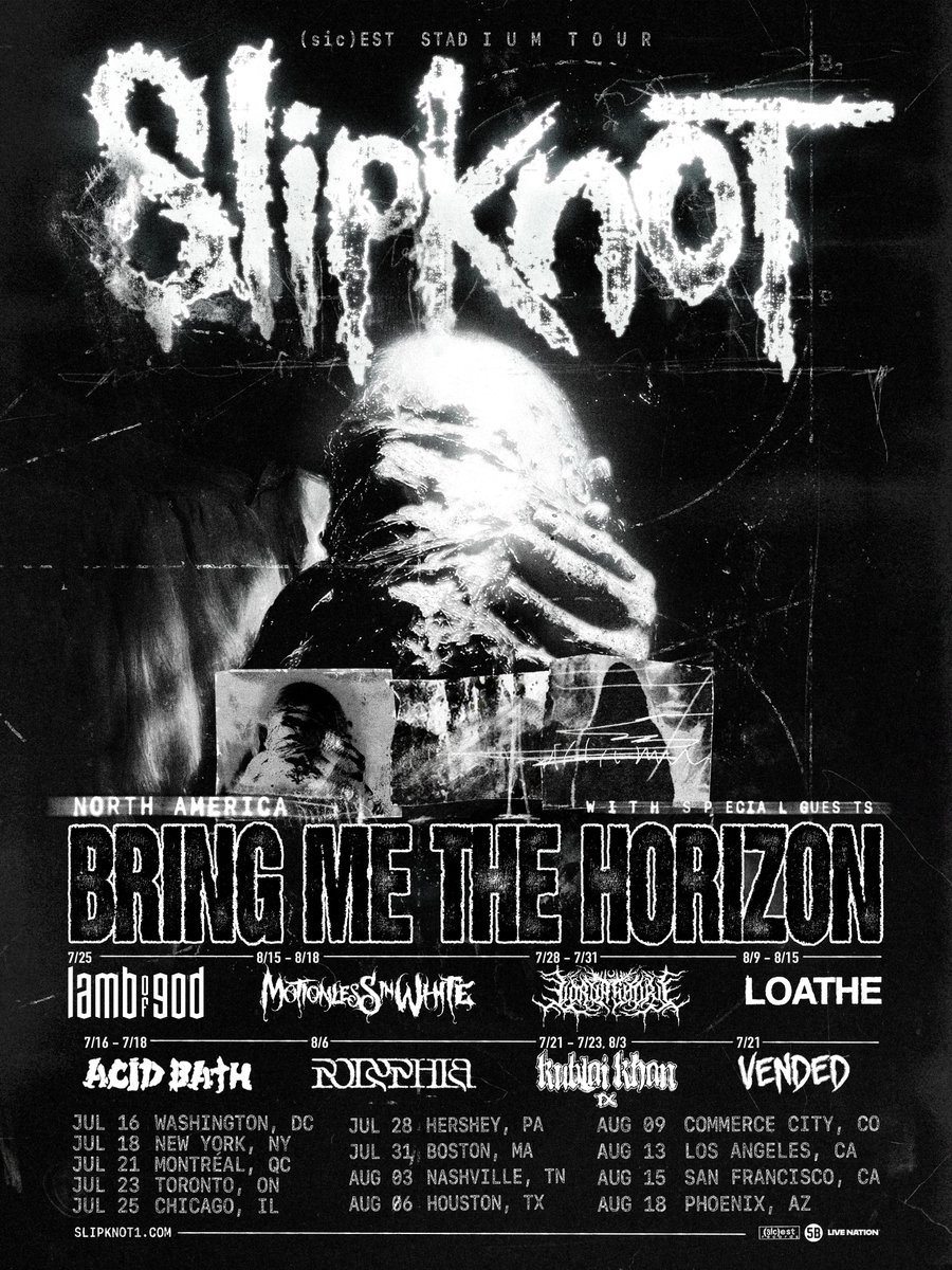 LornaShore's tweet photo. Hitting the road with @slipknot for the (sic)est Stadium Tour! 🔥 Tix on sale this Friday October 2 @ 10am local.

UK:
July 3 - London, UK @wembleystadium

US:
July 28 - Hershey, PA @hersheyparkstadium

July 31 - Boston, MA @fenwaypark https://t.co/pztguPPHbb