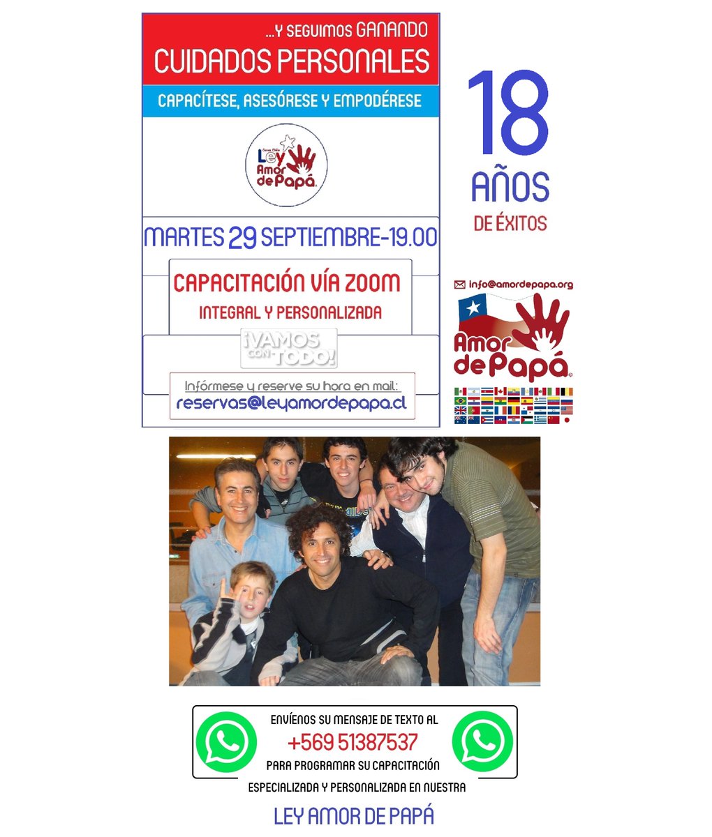 LeyAmordePapa's tweet photo. OBTENER LOS CUIDADOS PERSONALES DE NUESTROS HIJOS ES UNO DE NUESTROS PRINCIPALES OBJETIVOS y UNA DE NUESTRAS MAYORES SATISFACCIONES.

¡VAMOS CON TODO! GRACIAS A NUESTRA #LEYAMORDEPAPÁ

INFÓRMESE escribiendo a reservas@leyamordepapa.cl o MENSAJE de TEXTO a WhatsApp +56 9 51387537 https://t.co/vwq29W90z5