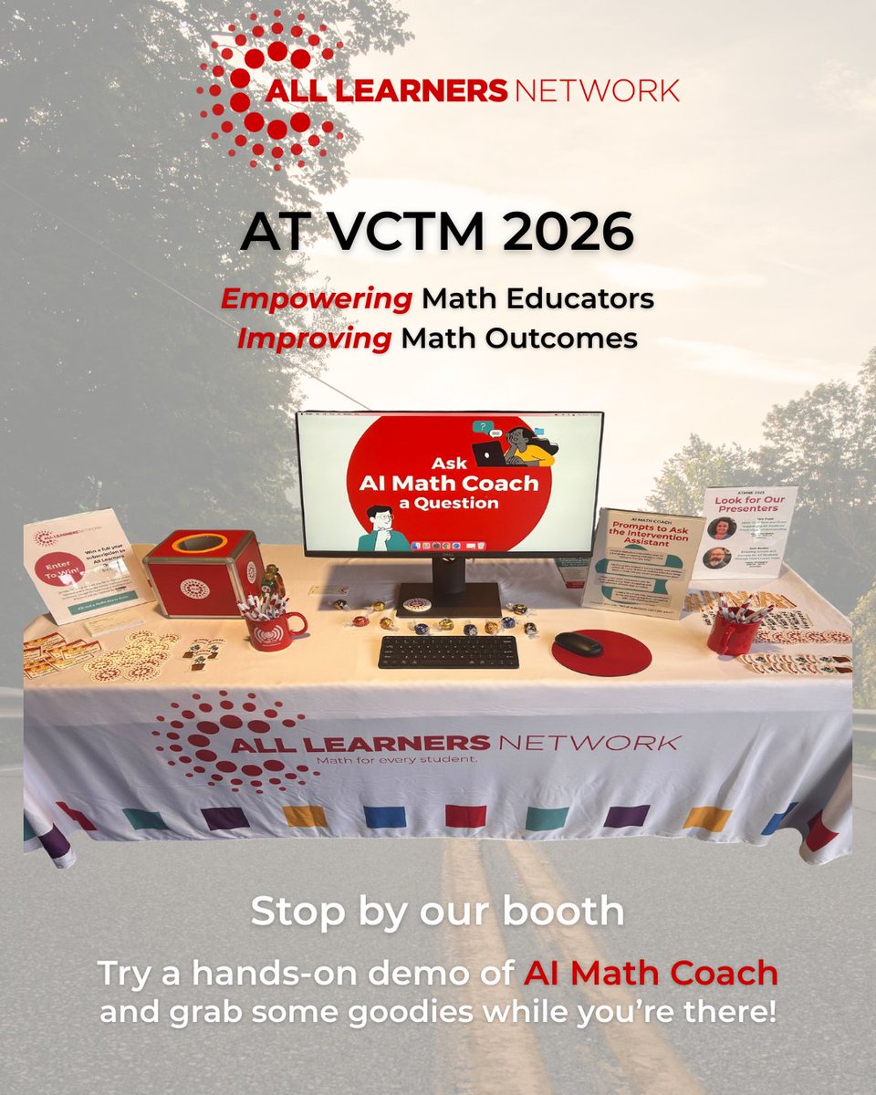 AllLearnersMath's tweet photo. VCTM is right around the corner! 🍁

Don't miss Ashley Marlow's session on High Leverage Concepts and IEP goals, 1:10 to 3 PM EST. After that, find us at our table for an AI Math Coach demo and a little something extra. 🍬

#VCTM2026 #MathEducation #ALN #AllLearnersNetwork https://t.co/GPAKZgptJZ