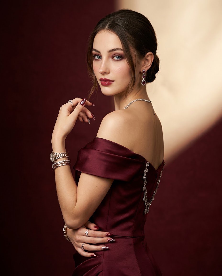 Burgundy Evening Gown Portrait