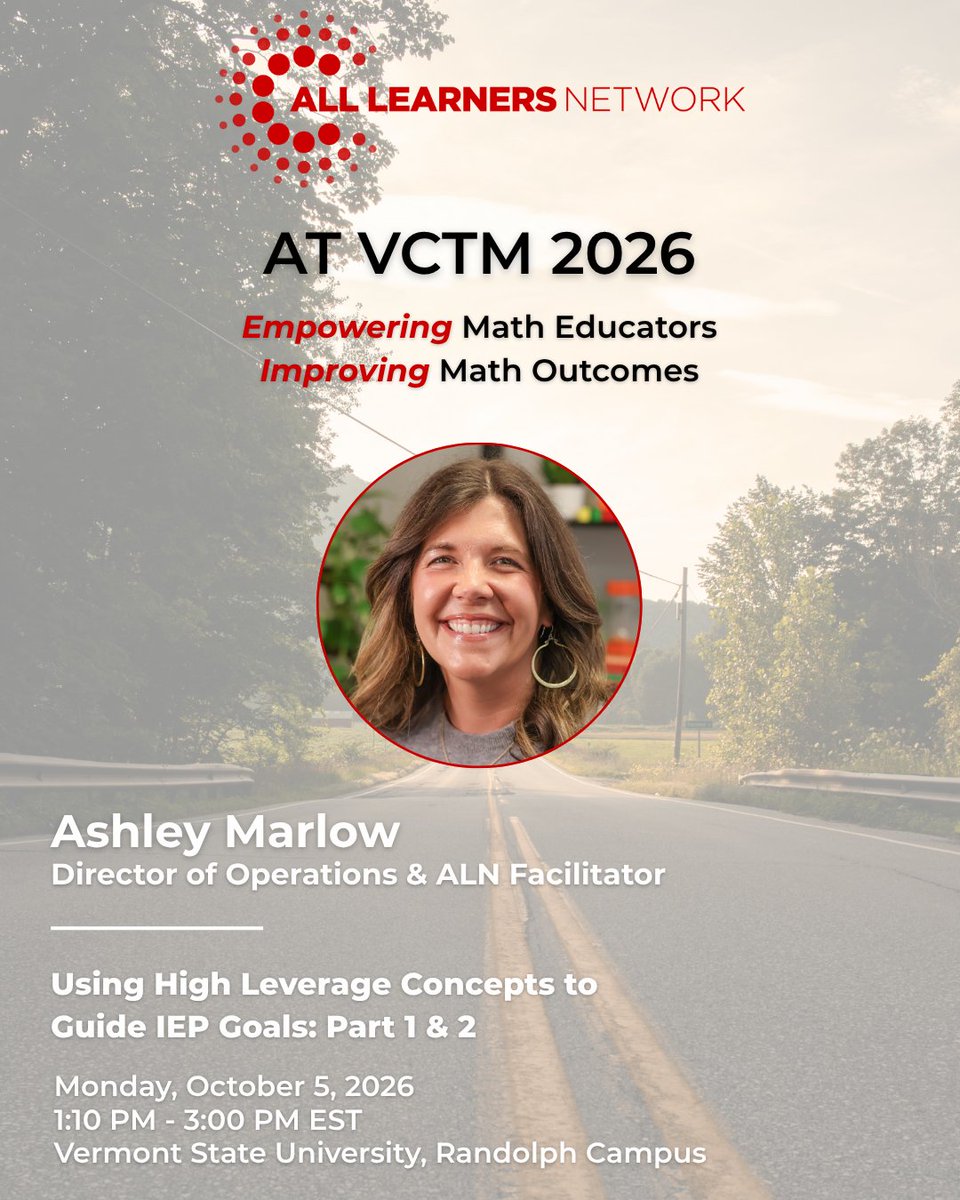 AllLearnersMath's tweet photo. VCTM is right around the corner! 🍁

Don't miss Ashley Marlow's session on High Leverage Concepts and IEP goals, 1:10 to 3 PM EST. After that, find us at our table for an AI Math Coach demo and a little something extra. 🍬

#VCTM2026 #MathEducation #ALN #AllLearnersNetwork https://t.co/GPAKZgptJZ
