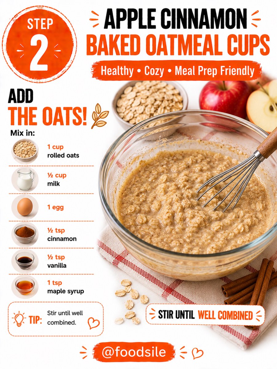 benjaminwhitemh's tweet photo. Apple Cinnamon Baked Oatmeal Cups: warm, soft, and full of cozy flavor. Made with oats, banana, apples, walnuts, and maple syrup—perfect for breakfast, meal prep, or a wholesome snack. Save this recipe! Comment “YES” for more. https://t.co/dWVo4mRTGW