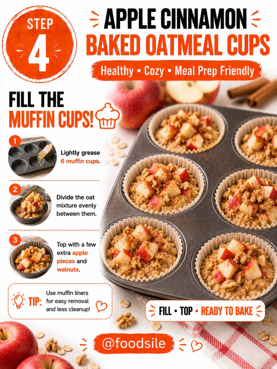 benjaminwhitemh's tweet photo. Apple Cinnamon Baked Oatmeal Cups: warm, soft, and full of cozy flavor. Made with oats, banana, apples, walnuts, and maple syrup—perfect for breakfast, meal prep, or a wholesome snack. Save this recipe! Comment “YES” for more. https://t.co/dWVo4mRTGW