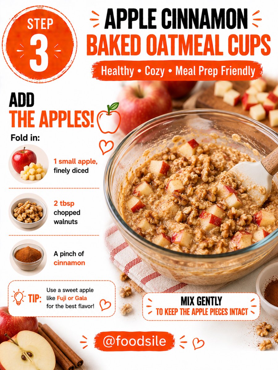 benjaminwhitemh's tweet photo. Apple Cinnamon Baked Oatmeal Cups: warm, soft, and full of cozy flavor. Made with oats, banana, apples, walnuts, and maple syrup—perfect for breakfast, meal prep, or a wholesome snack. Save this recipe! Comment “YES” for more. https://t.co/dWVo4mRTGW