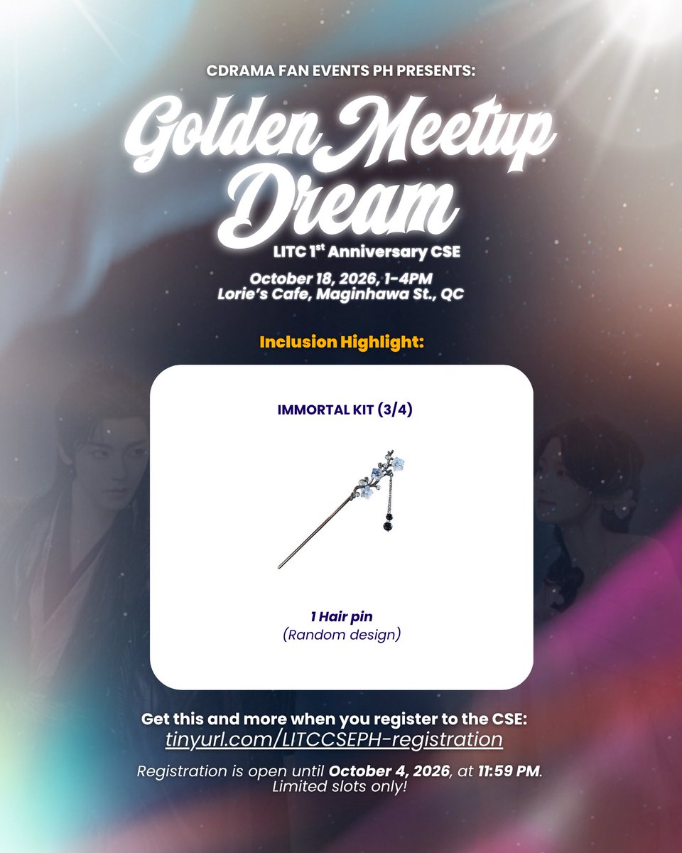 cdramaevents_ph's tweet photo. β¨ INCLUSION HIGHLIGHT β¨
A wearable trinket for the pretty gurlies in this realm. π
Register to #GoldenMeetupDream: LITC Anniversary CSE with a FAIRY, IMMORTAL, or HEAVENLY KIT while slots are available! ππ»
π: https://t.co/da1pjOhc4q
See you! π₯°
#LoveInTheClouds
#LITCCSEPH https://t.co/E7R6grOQFW