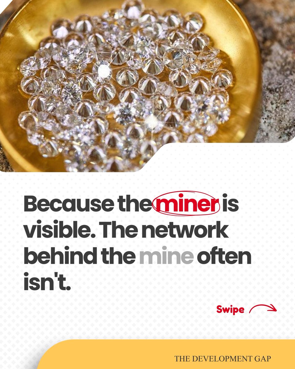 Connected_dev's tweet photo. The miner gets caught. Who gets paid? ⛏️🔍

This week on #TheDevelopmentGap, we look beyond the mining pit.

We ask: Who finances extraction? Who buys the minerals? Who pockets the proceeds? Because accountability cannot stop at the person holding the shovel. 

1/3🧵
#TheDevelopmentGap #FollowTheMoney