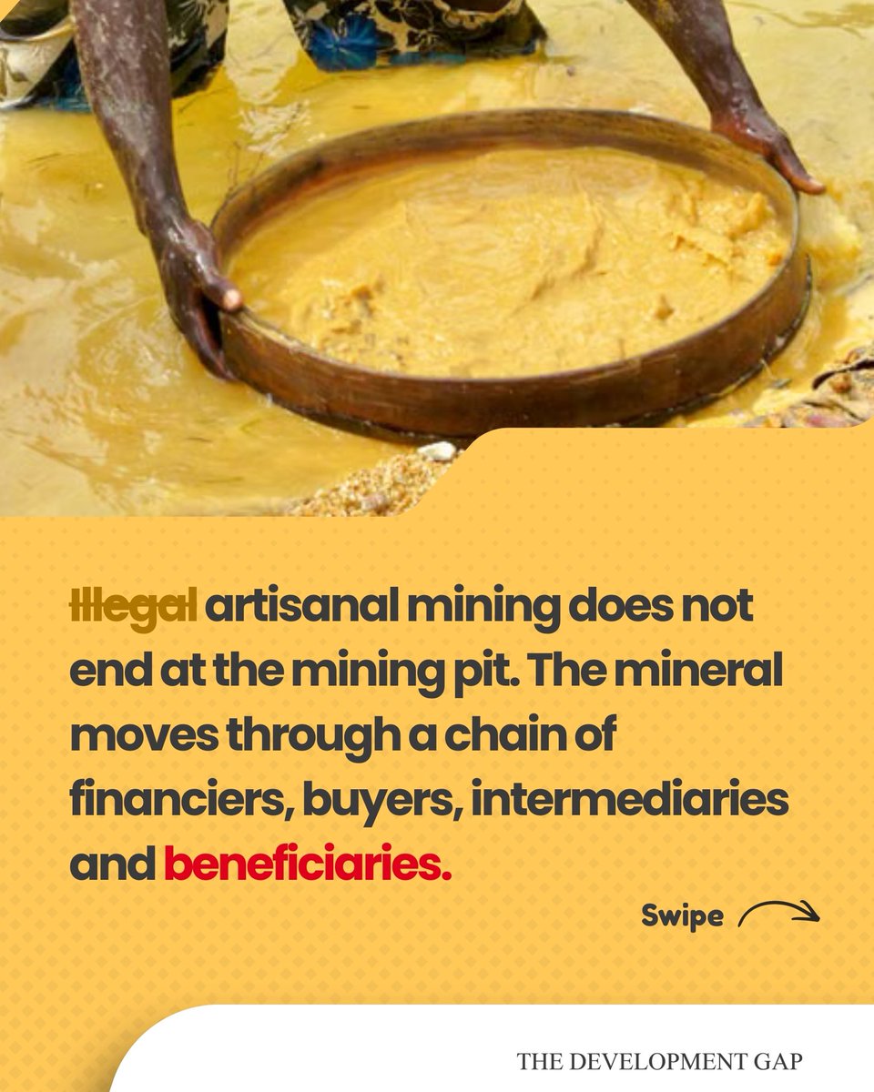 Connected_dev's tweet photo. Arrest figures alone cannot tell us whether the networks profiting from illegal mining have been disrupted.

Trace the financiers, buyers and beneficiaries. Make mining records accessible. Support legitimate artisanal miners to work safely within regulated markets.

2/3🧵
#TheDevelopmentGap #FollowTheMoney
