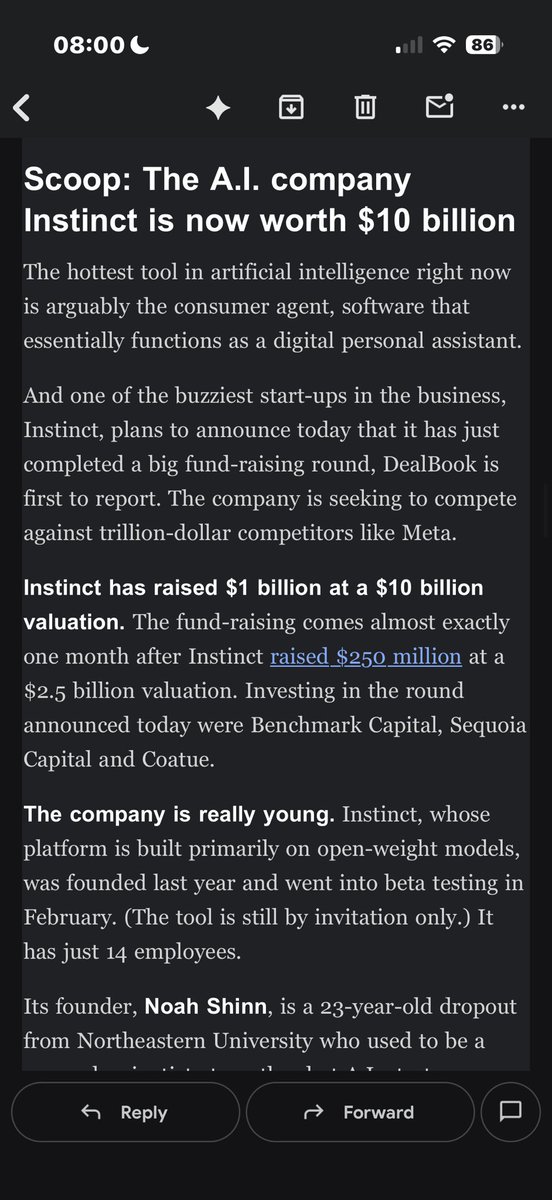 validapau's tweet photo. Instinct raised 1b at $10B valuation, @dealbook confirming 2 @theinformation reporting from earlier this month. https://t.co/Y8Y2FxIhpl