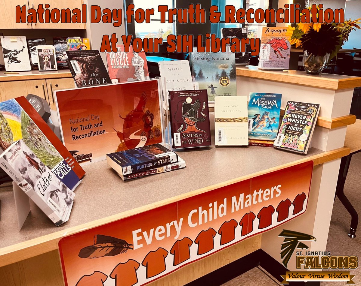 StigLib's tweet photo. Honour the past, engage with the present, and read for the future. September 30 is National Truth &amp; Reconciliation Day. Visit the SIH Library to explore our display of Indigenous authors and deepen your understanding through powerful fiction, memoirs, and history. https://t.co/18H5MTB5sC