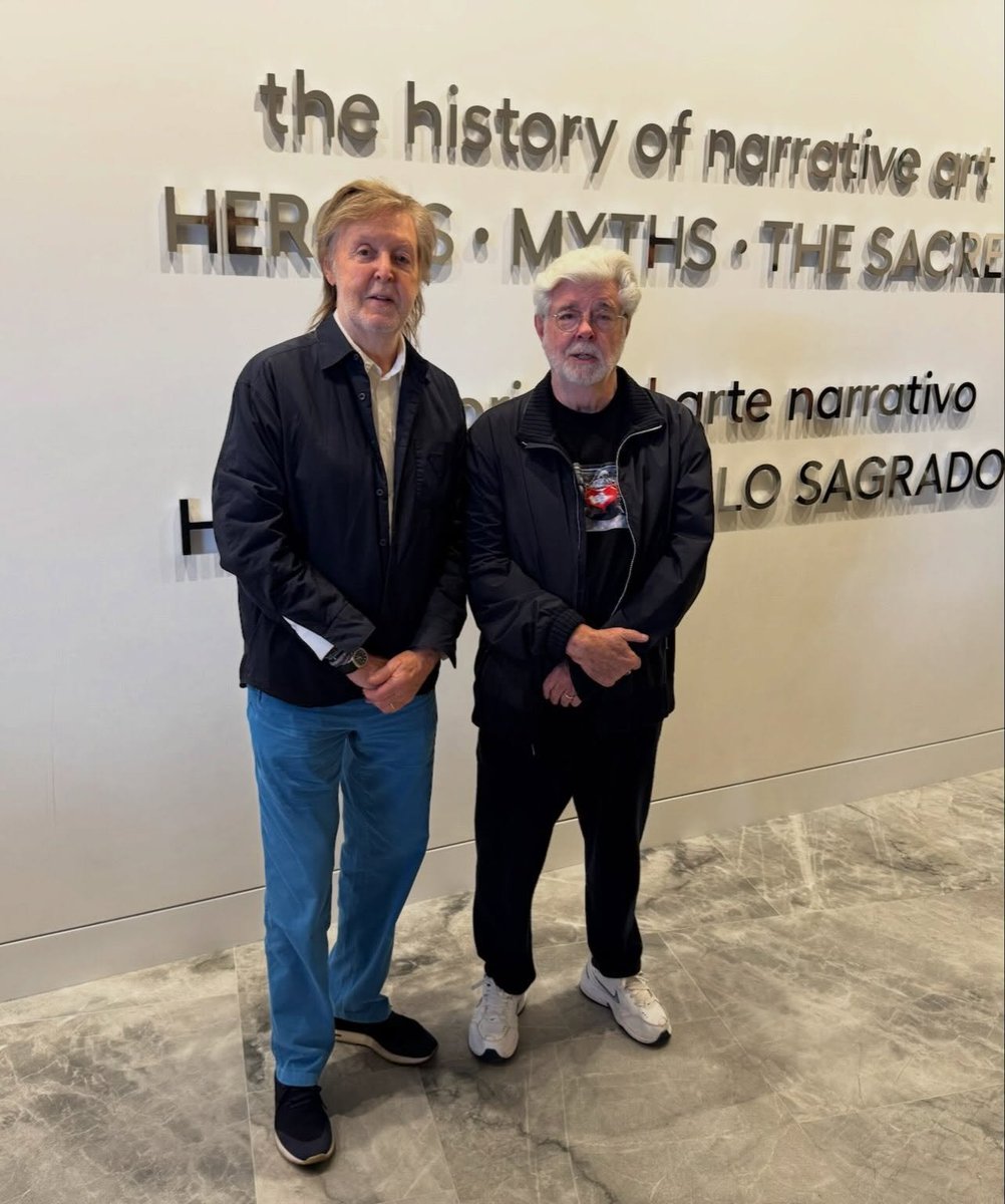 BeatlesEarth's tweet photo. Paul McCartney meets George Lucas, R2-D2 and C-3PO at Lucas Museum of Narrative Art in L.A. (September 27, 2026) https://t.co/ZZ0wzS6yDO